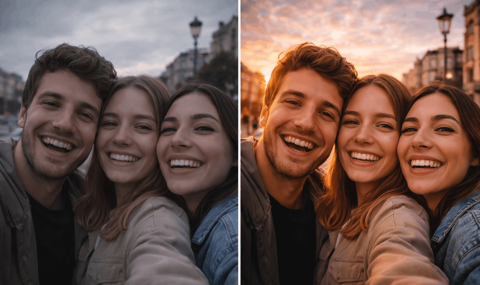 Portrait before and after applying better light and editing