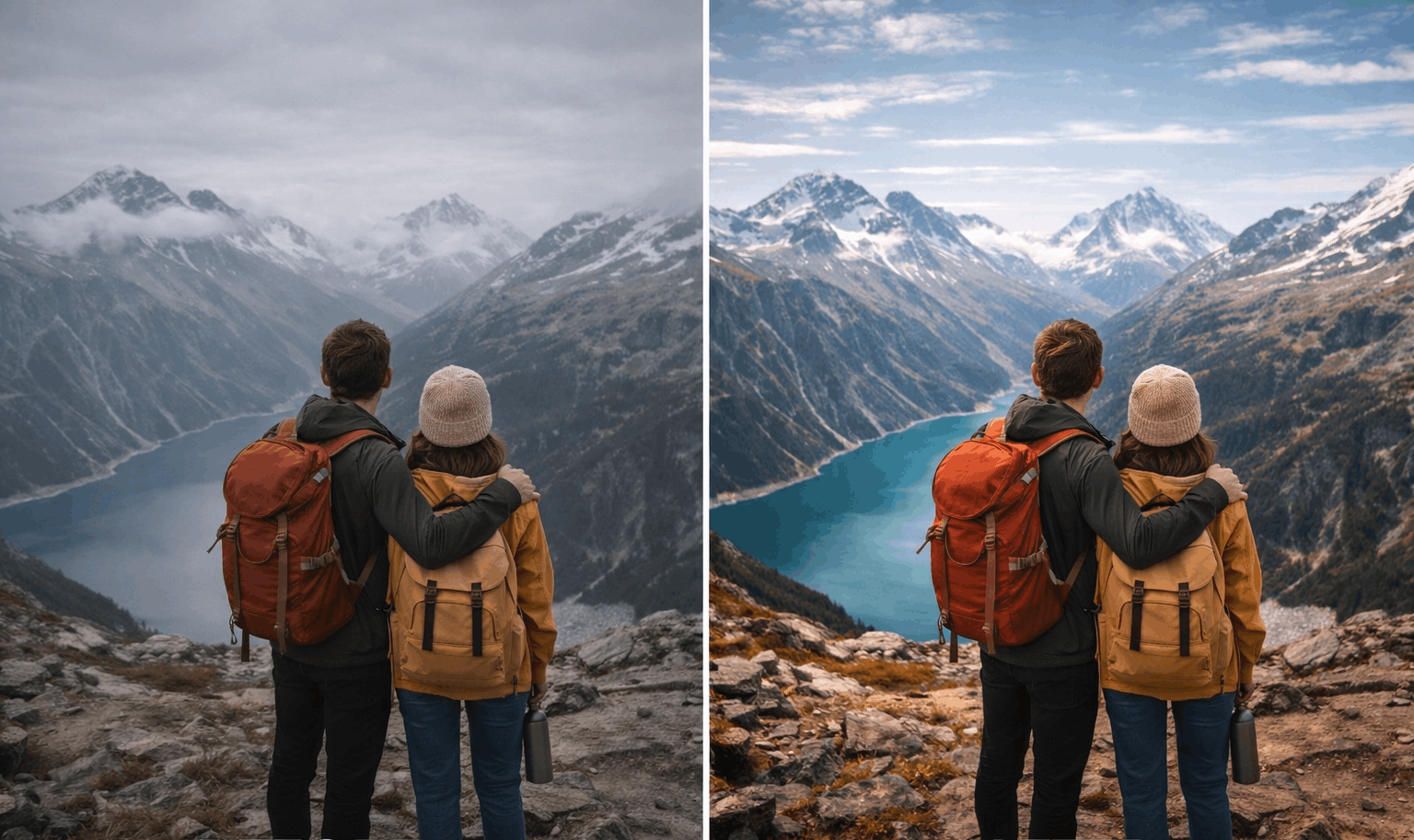 Travel photo before and after stronger composition and color